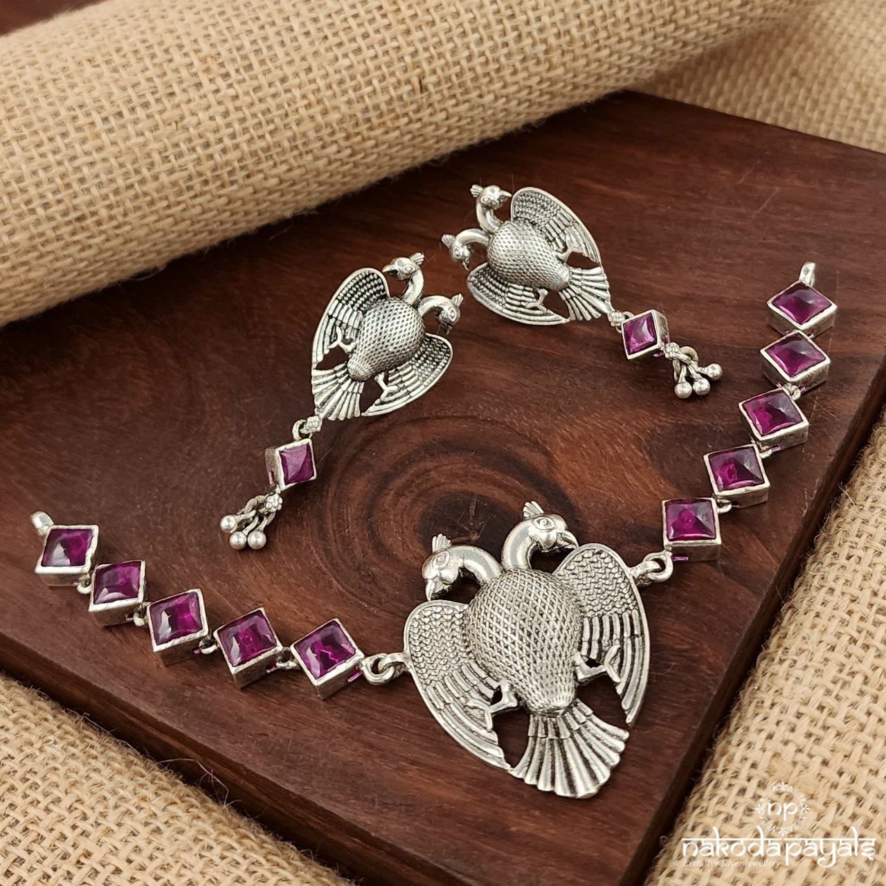 Pink Gandaberunda Choker With Earrings(N10952)