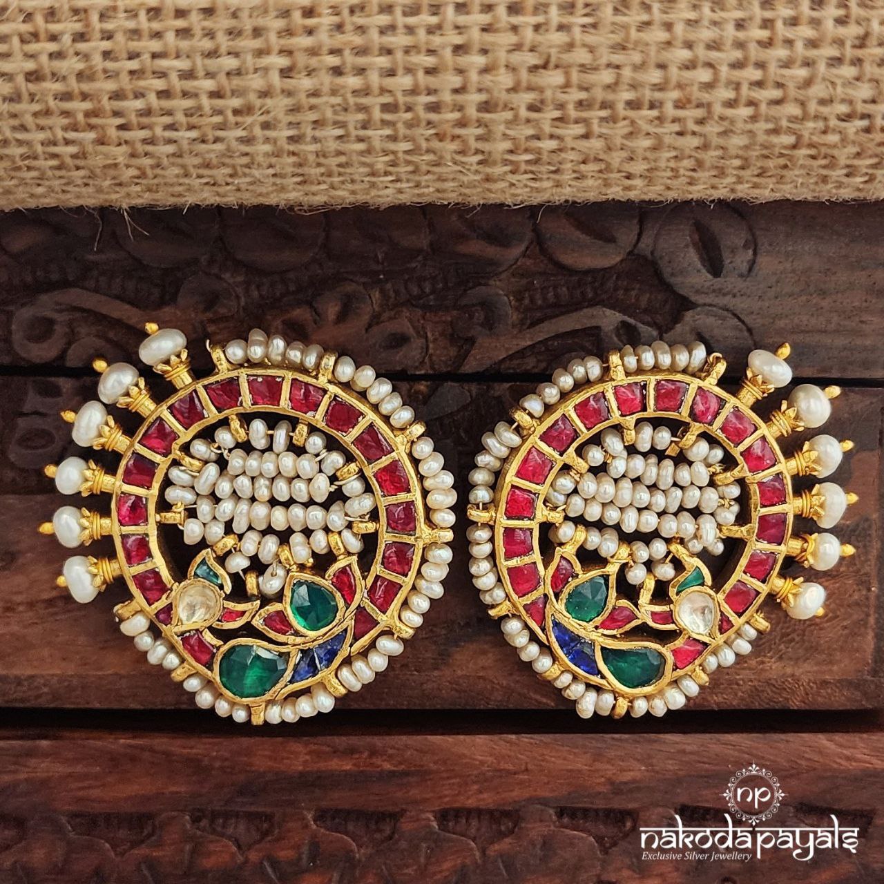 Kundan Pearled Peocock  Studs (Ge9902)