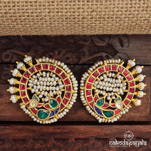 Kundan Pearled Peocock  Studs (Ge9902)