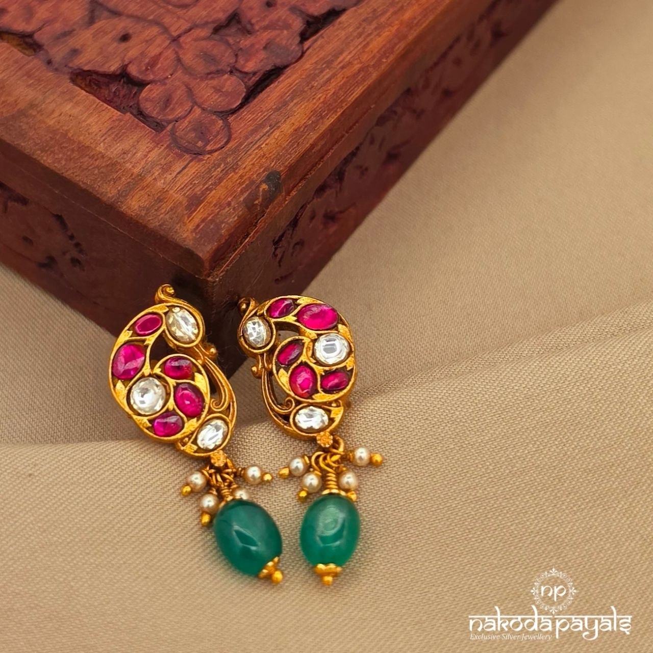 Peacock Pink Drop Studs (Ge10524)
