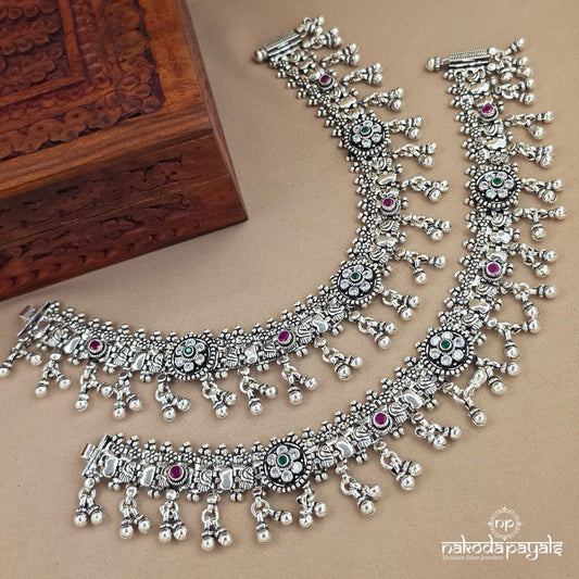 Green Dot Floral Ball Drop Anklets (A7057)