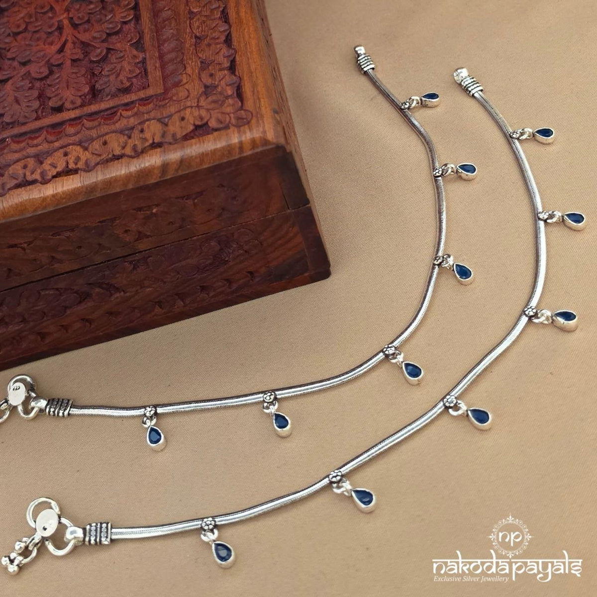 Flat Chain Blue Drops Anklets (A7133)