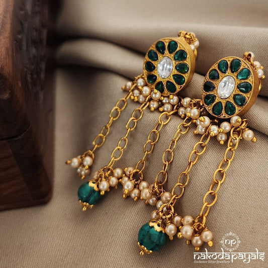 Oval Green Turquoise Drop Earrings (Ge8759)