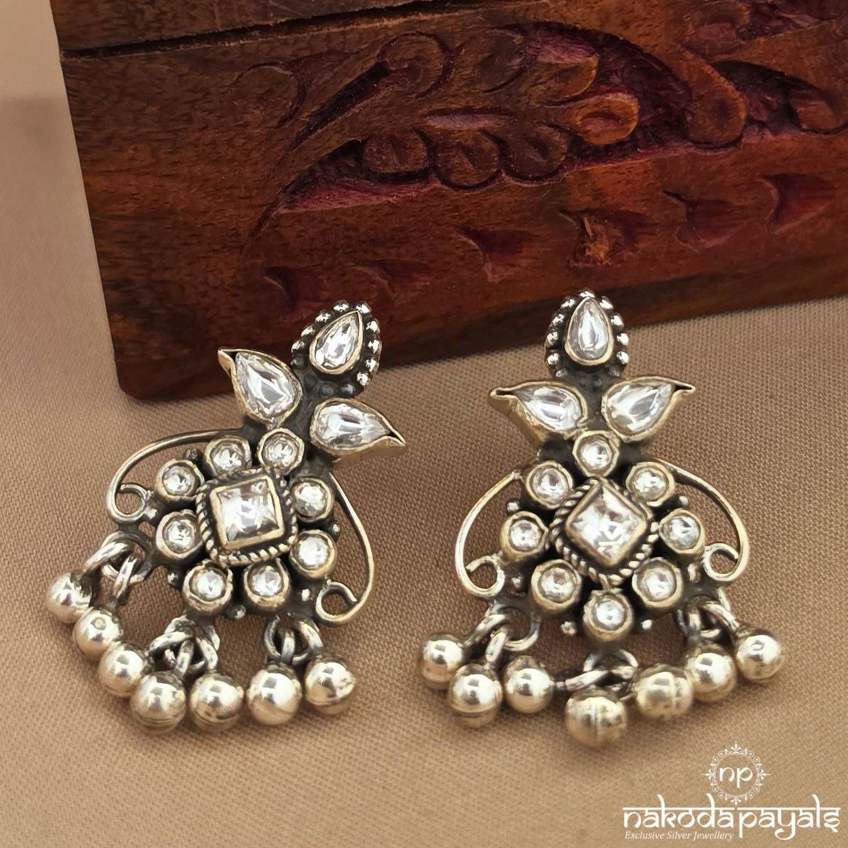 Squares Floral Ball Drop Studs (S4258)