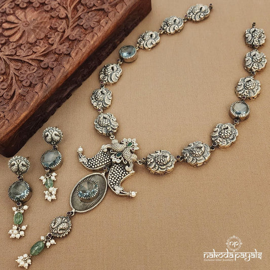 Peacock Glow Neckpiece With Earrings (N11173)