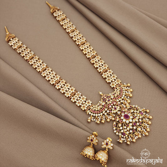 Traditional Red Neckpiece With Earrings (Gn9633)