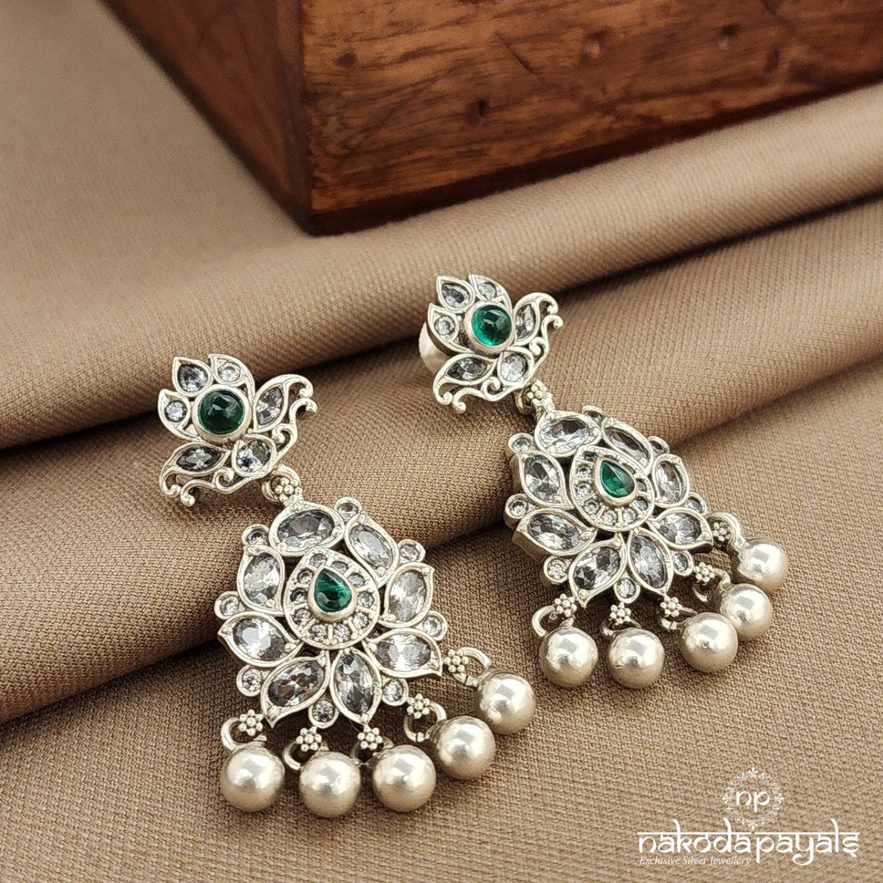 Green Lotus Drop Earrings (C3787)