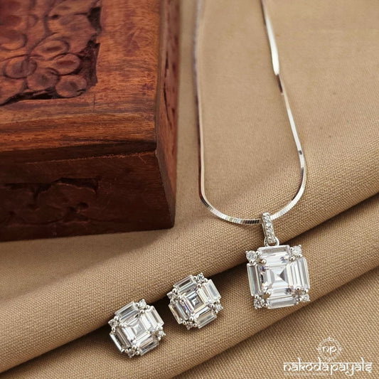 Squarish White Diamond Pendant Set (St3995)