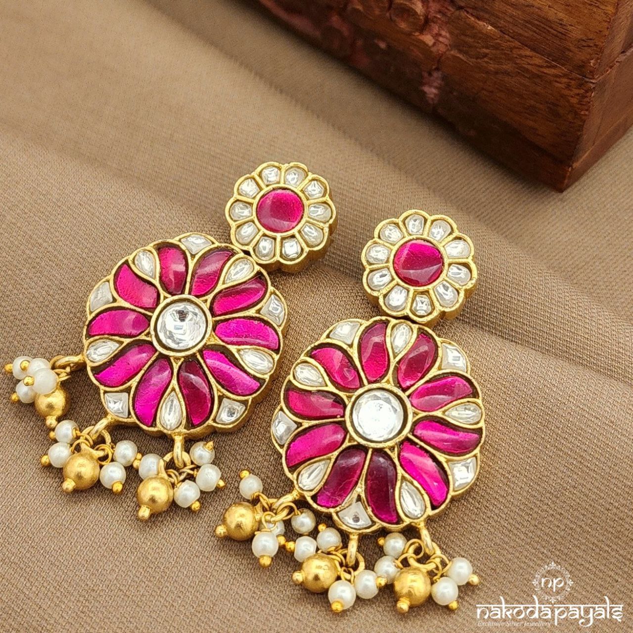 Pearled Drop Kundan Earrings (Ge10151)