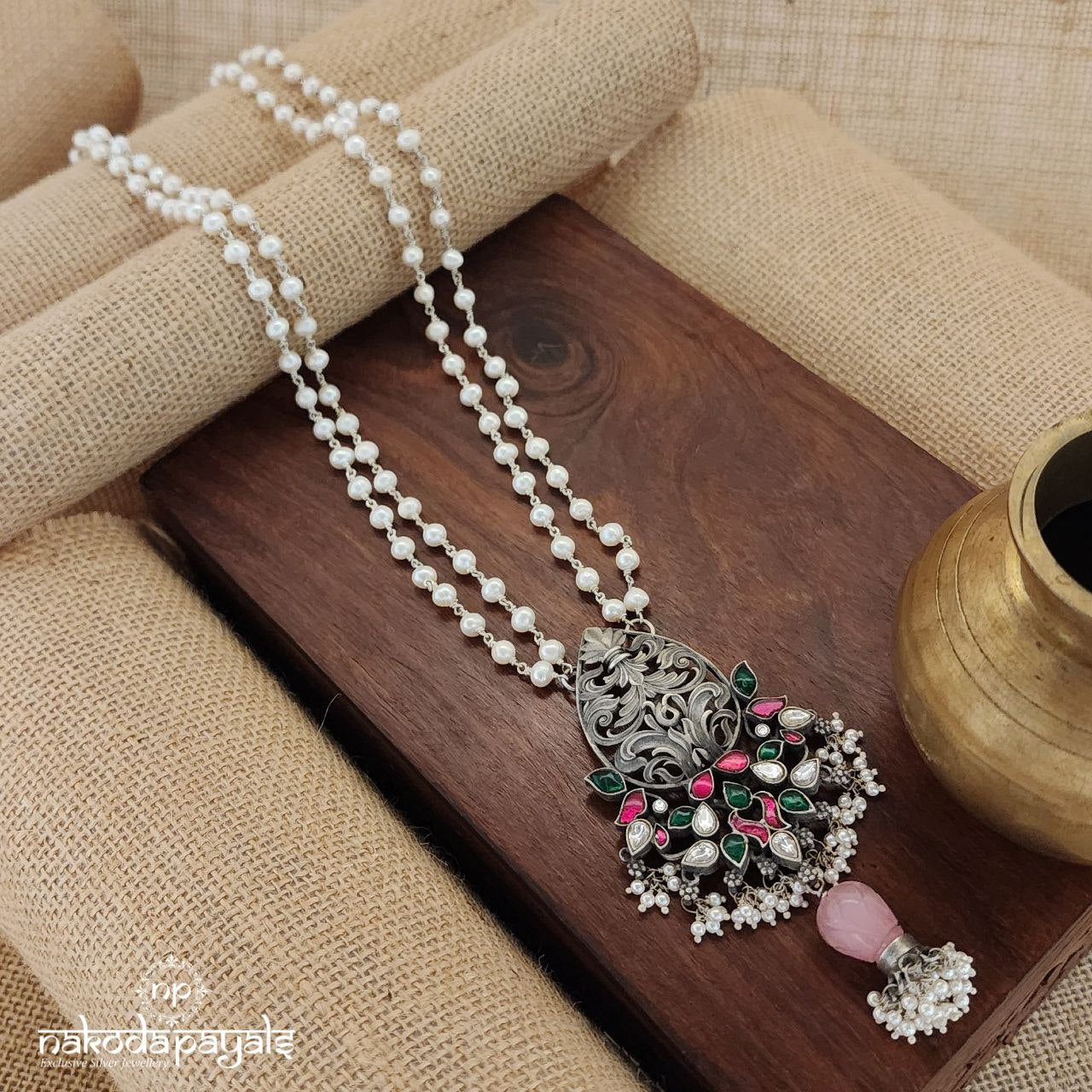 Multicolor Kundan Pink Drop Neckpiece (N10324)