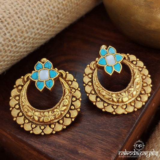 Torquoise Half Moon Chandbali (Ge8939)