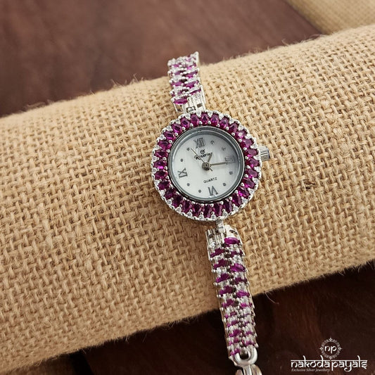 Circular Pinkish CZ Watch (W0244)