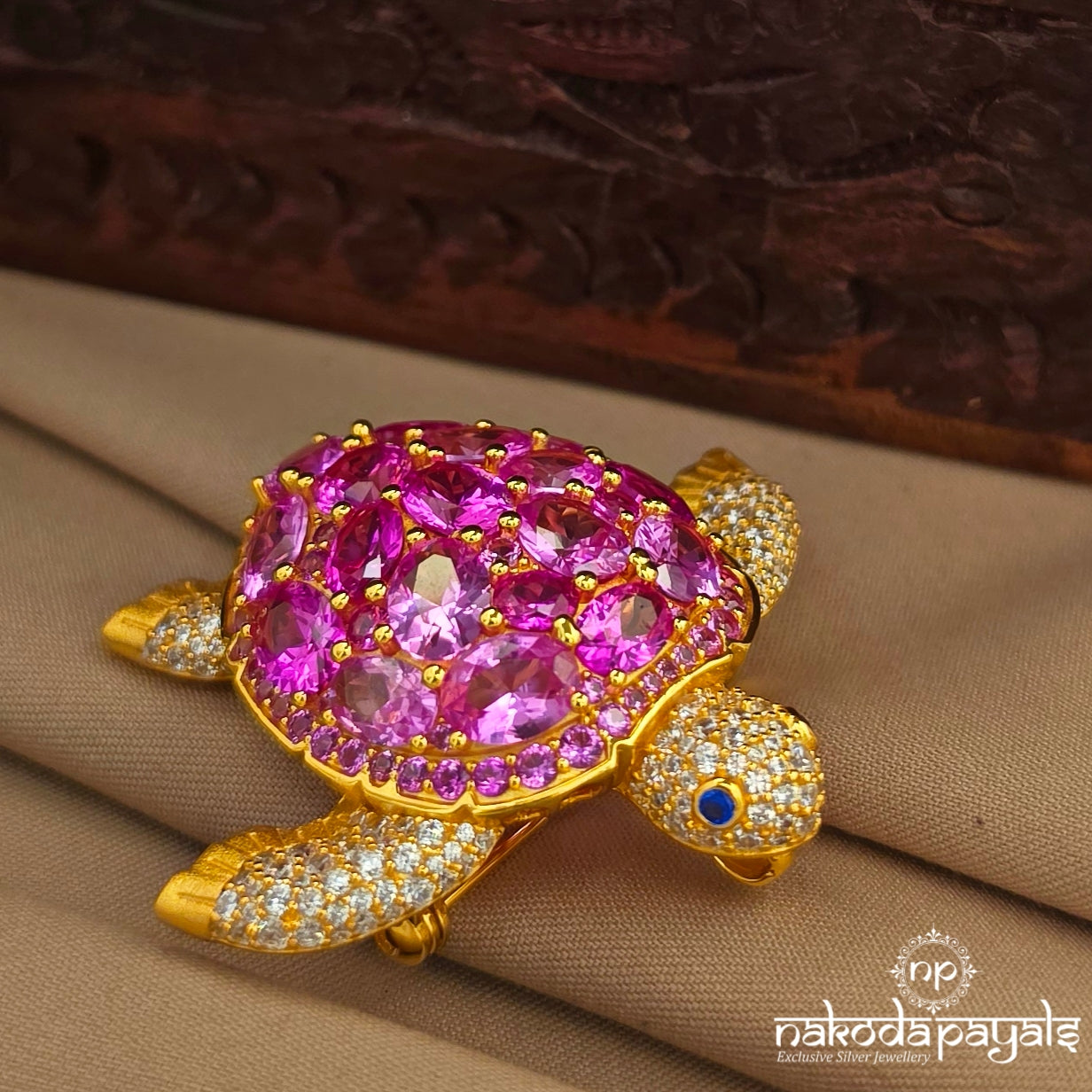 Pink Crystal Turtle Brooch (St4282)