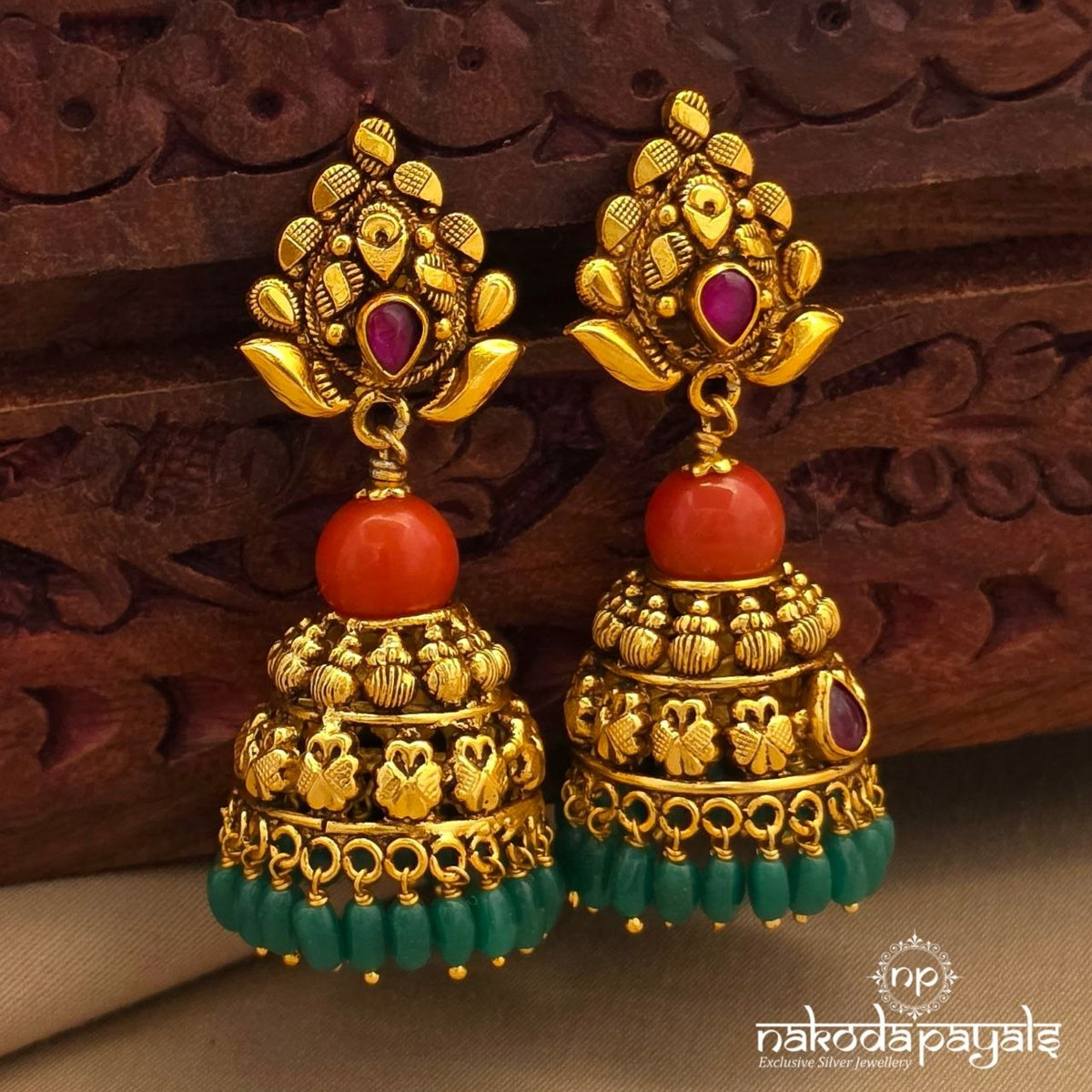 Pink Drop Coral Dot Jhumka (Ge11508)
