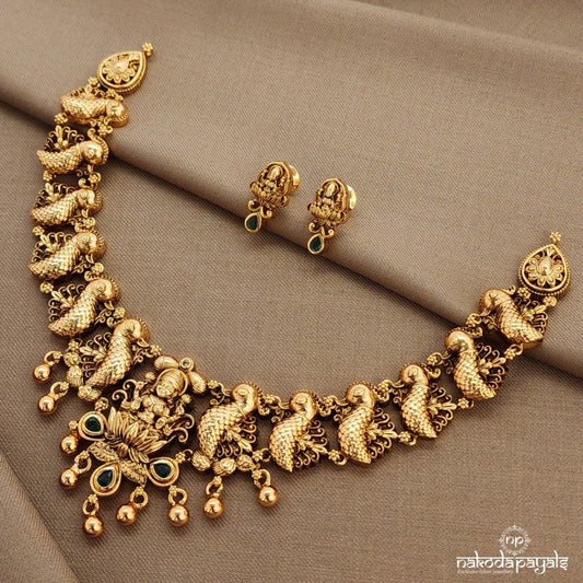 Peacock Lakshmi Neckpiece With Earrings (Gn9115)