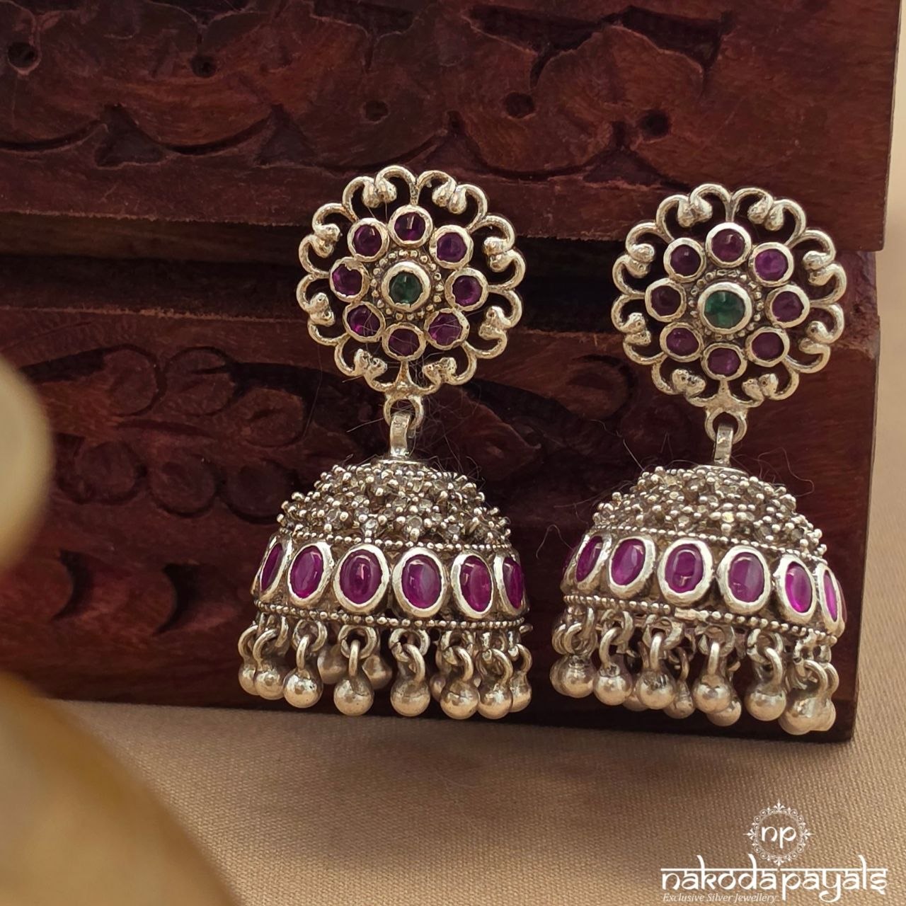 Pink Dot  Oxidised Jhumka (J1780)
