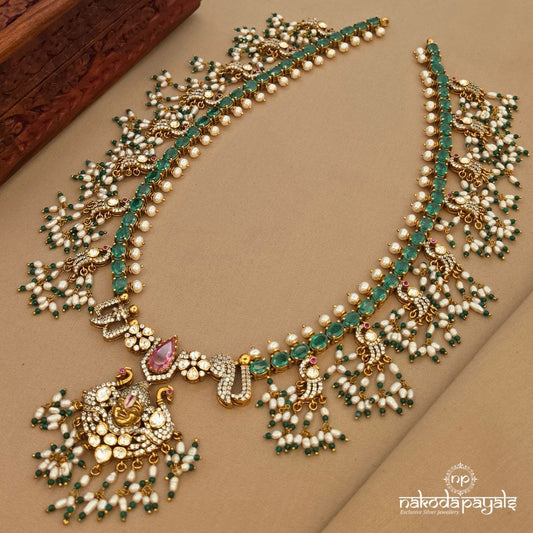 Emerald Moissanite Peacock Pearl Neckpiece (Gn10923)