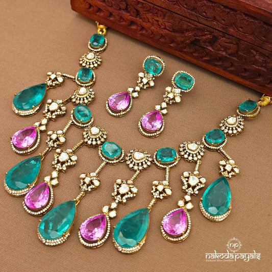 Drops Moissanite Neckpiece With Earrings (Gn10047)