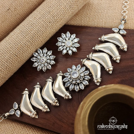 White Glow  Neckpiece With Earrings (N10755)