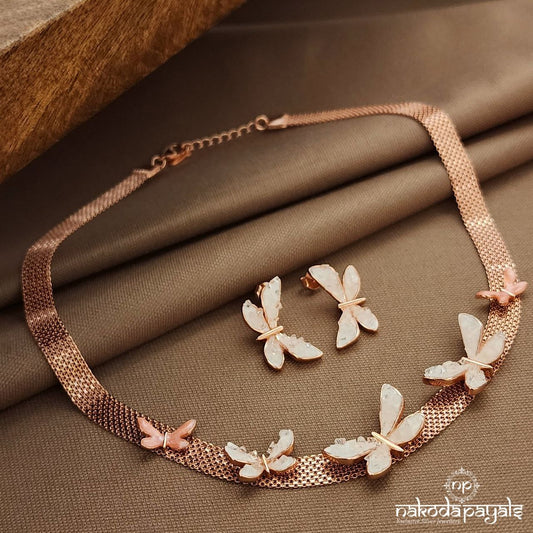 Rose Gold Butterfly Neckpiece With Earrings (St3830)