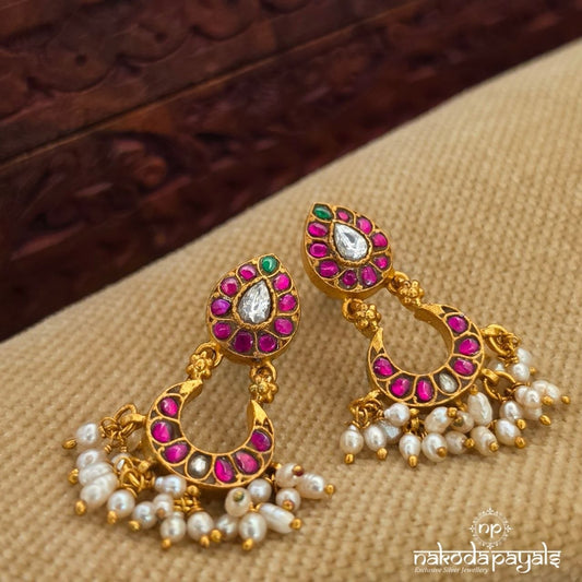 White Drop pearl Kundan Chandbali (Ge11093)
