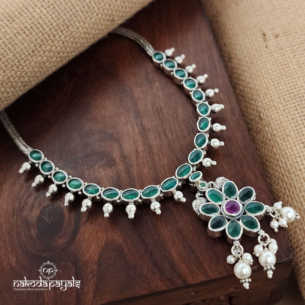 Reversible Navaratna & Green  Neckpiece (N10907)