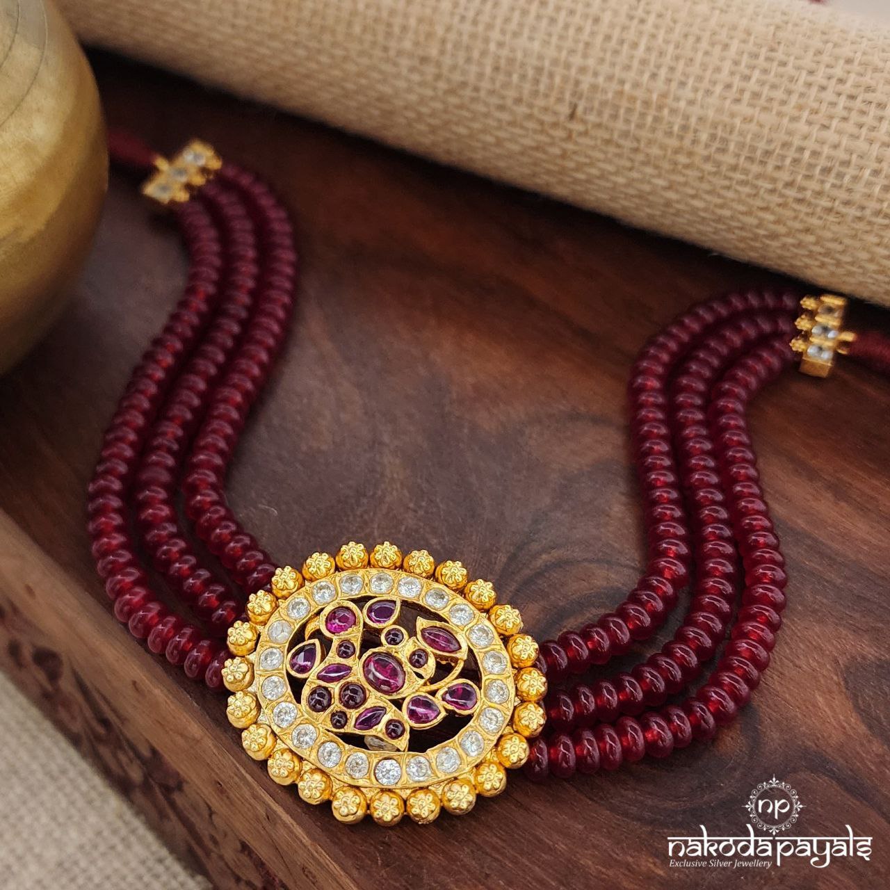 Peacock Oval Red Beads Choker (Gn8764)