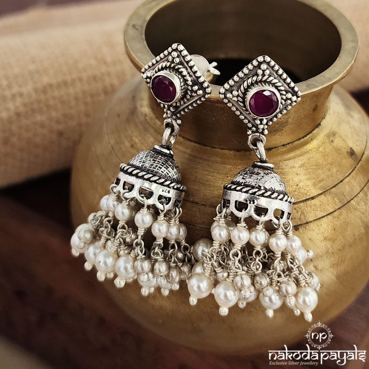 Squarish Pink Pearled Drop Jhumka (J1157)