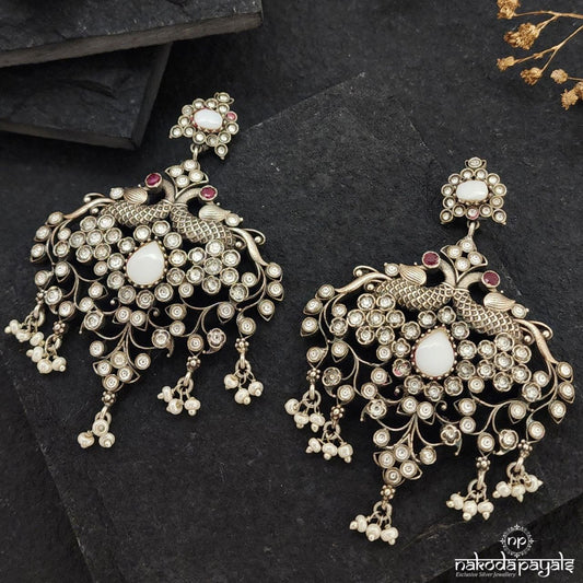 Scintillating White Peacock Chandbali (C3251)