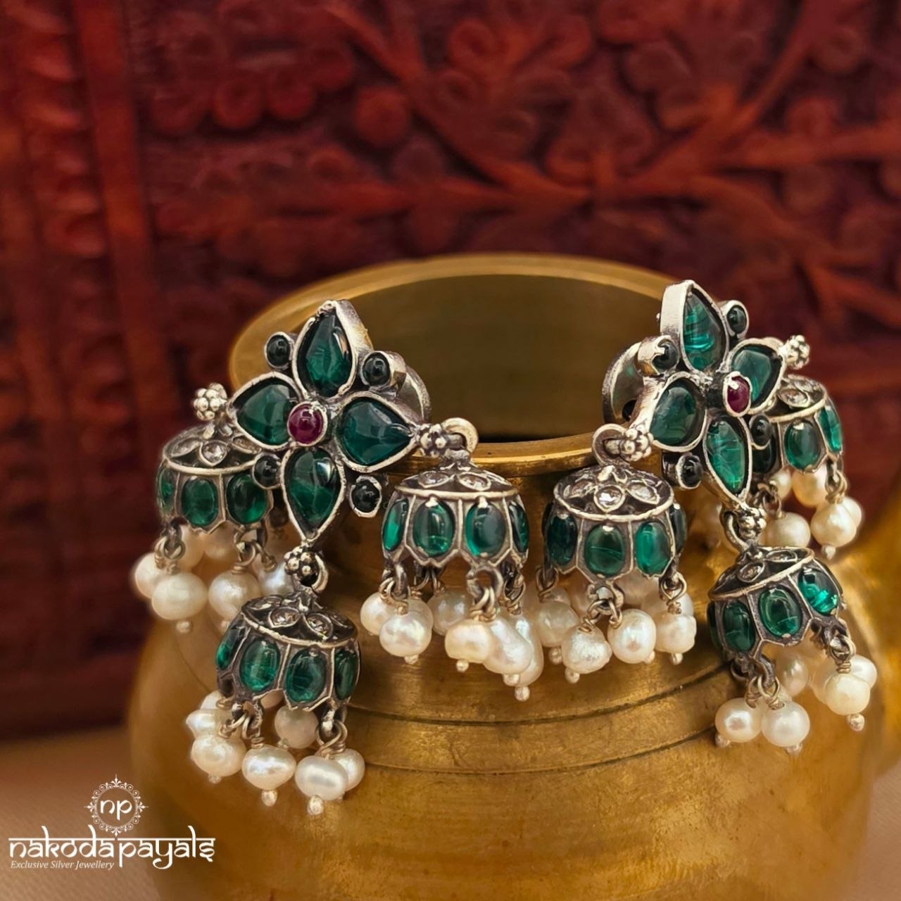 Greenish Pearled Jhumka (J1639)
