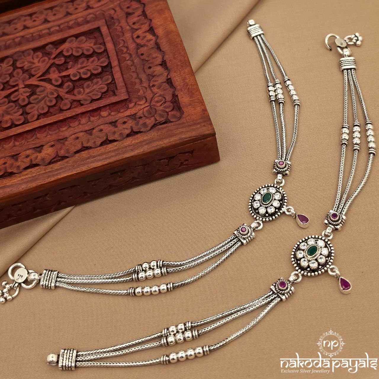 Triple Chained Cutstone Anklets (A6899)