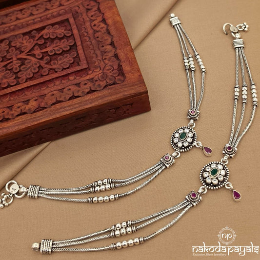 Triple Chained Cutstone Anklets (A6899)