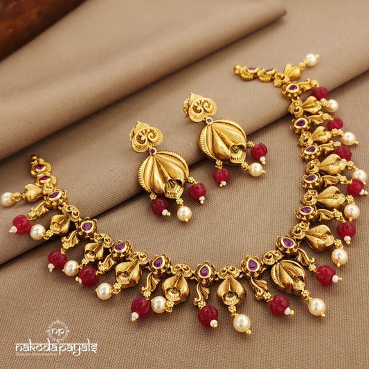 Red Drop Neckpiece With Earrings (Gn9851)