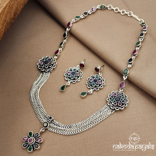 Traditional MultiColor Neckpiece With Earrings (N11051)