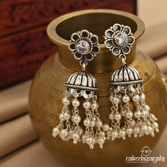 White Pearl Floral Jhumka (J1729)
