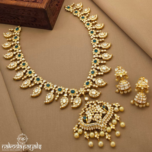 Mango Green Floral Pearl Neckpiece with Earrings (Gn10922)