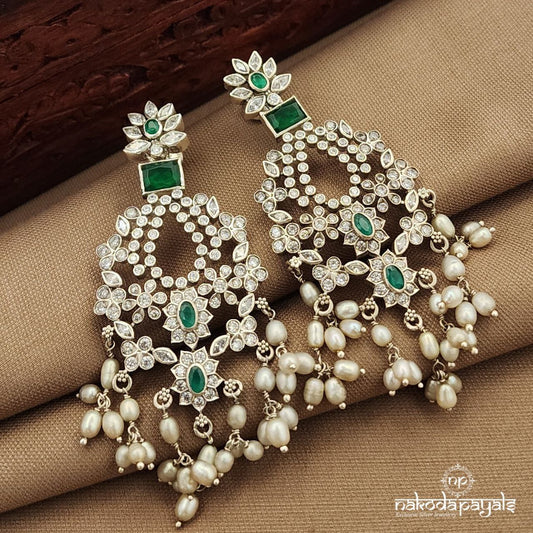 Floral Pearled Green Earrings (C3921)