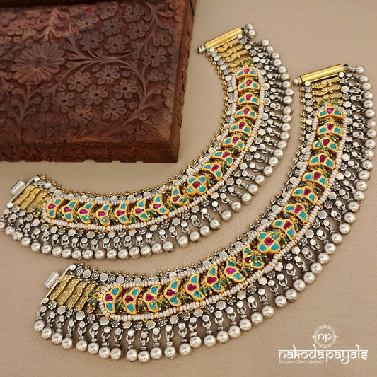 Dual Tone Kundan Anklets (A6214)