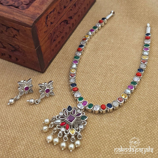 Gorgeous Navaratna Neckpiece With Earrings (N11984)