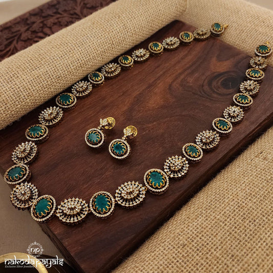 Sparkling Green Neckpiece With Earrings (Gn8609)