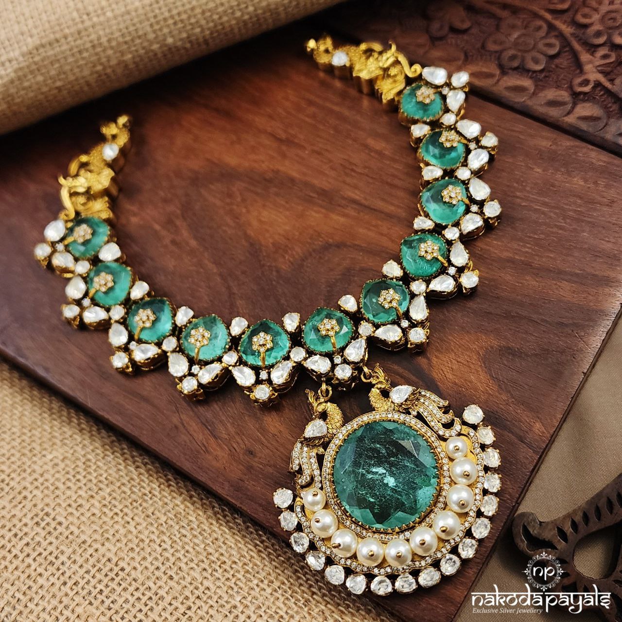 Twin Peacock Moissanite Neckpiece With Earrings (Gn8584)