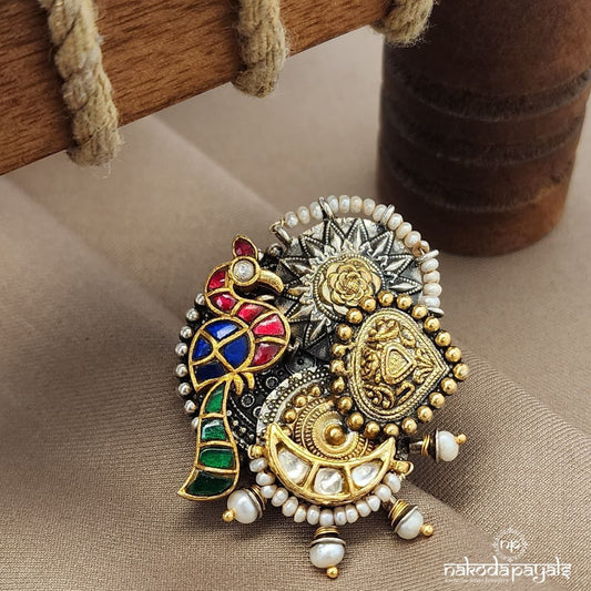 Floral Kundan Peocock Finger Ring (F2874)