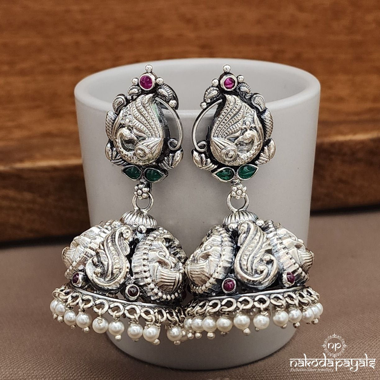 Mango Leaf Pearled Jhumka (J1457)