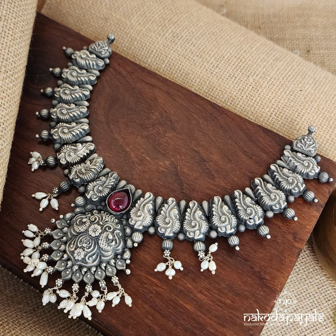 Red Twin Peacock Neckpiece (N10322)
