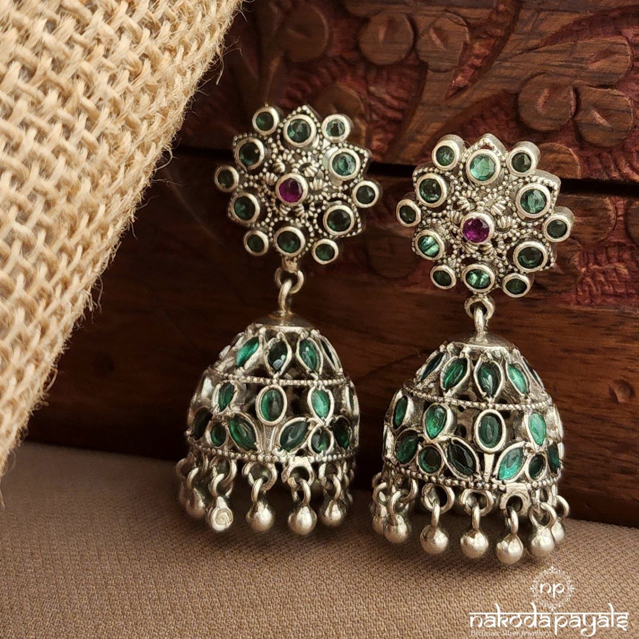 Pink Dot Greenish Jhumka (J1554)