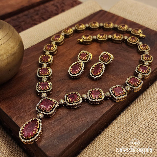 Glitterglow Pink Neckpiece with Earrings (Gn8613)