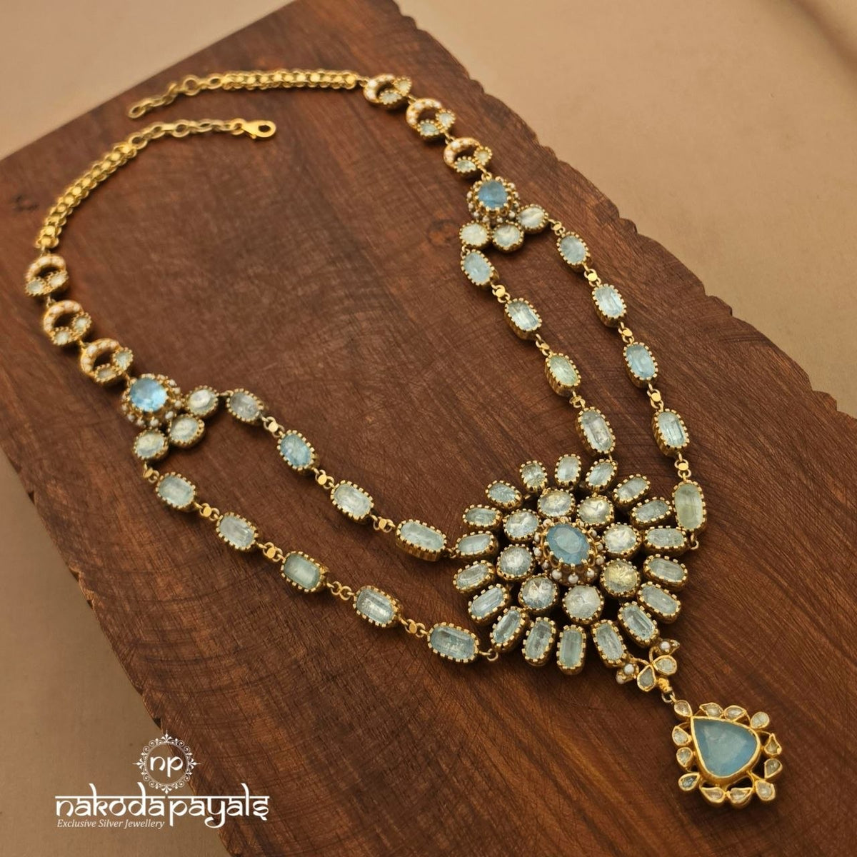 Floral Aqau Marine Neckpiece (Gn11049)