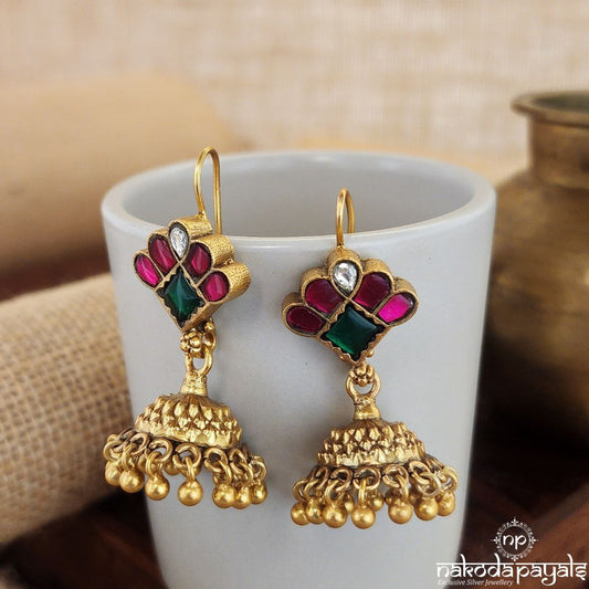 Pink Green Ball Drops Kundan Jhumka (Ge8524)
