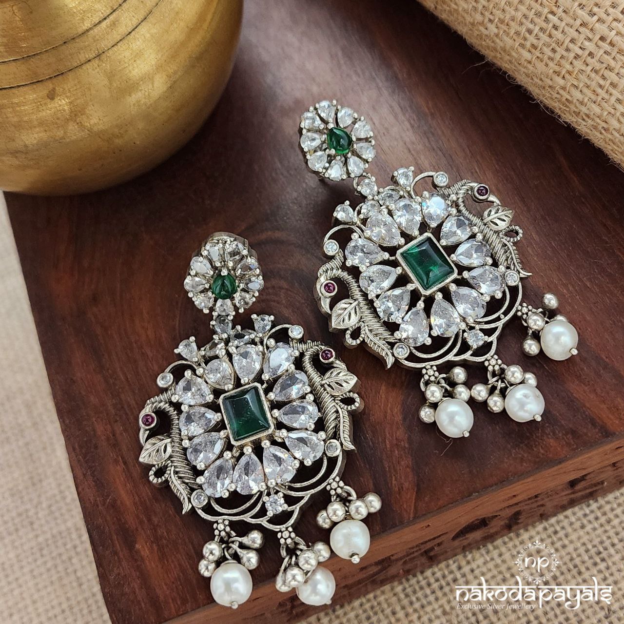 Emerald Green Sparkling Chandbali (C3267)