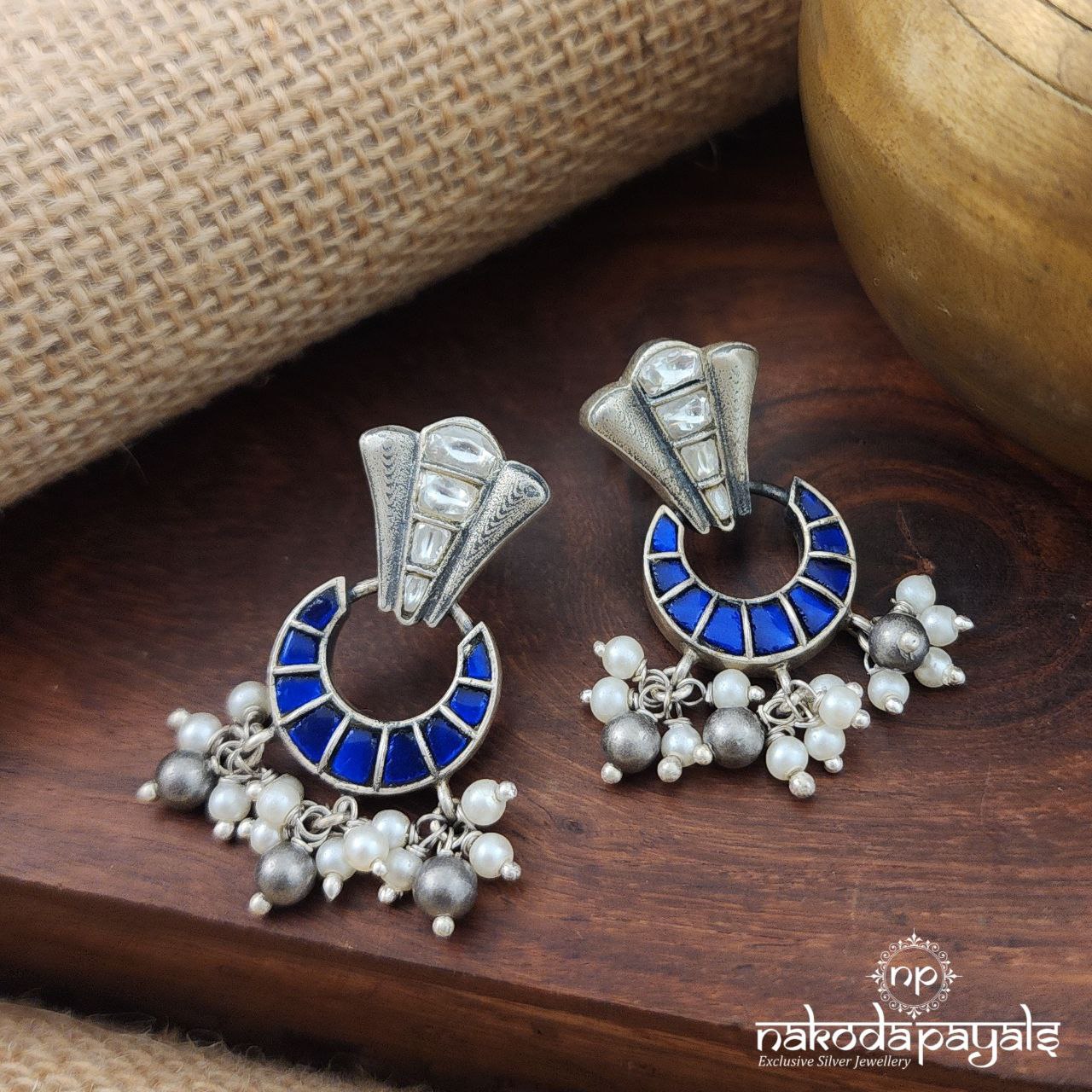 Royal Blue Pearly Kundan Chandbali (C3217)